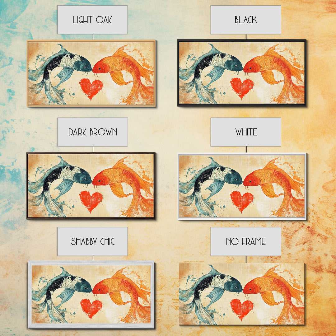 Cute Koi Fish Kissing - Couple Gift Idea - Framed Canvas Print - Valentine's Day Wall Art - Wall Art For Couples - Engagement Gift Idea