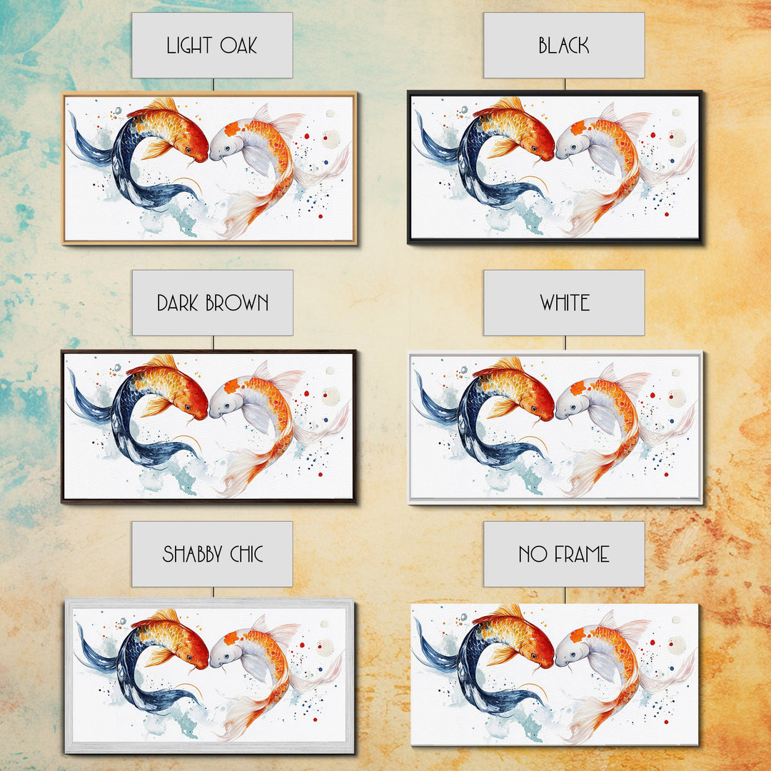 Cute Koi Fish Kissing - Couple Gift Idea - Framed Canvas Print - Valentine's Day Wall Art - Wall Art For Couples - Wabi Sabi Engagement Gift