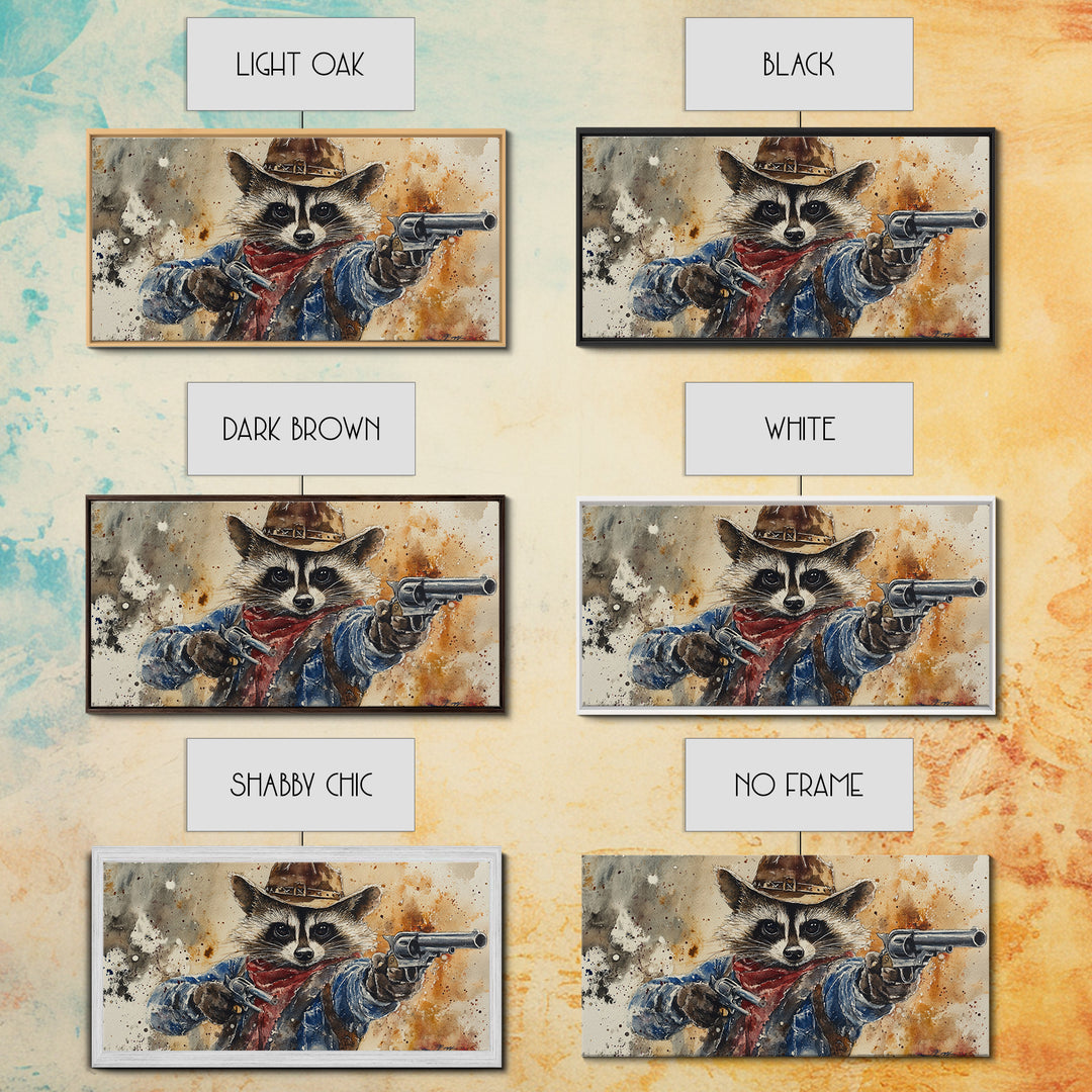 Rootin' Tootin' Cowboy Shootin' Wildwest Cowboy Raccoon Canvas Print - Racoon Painting - Cowboy Raccoon