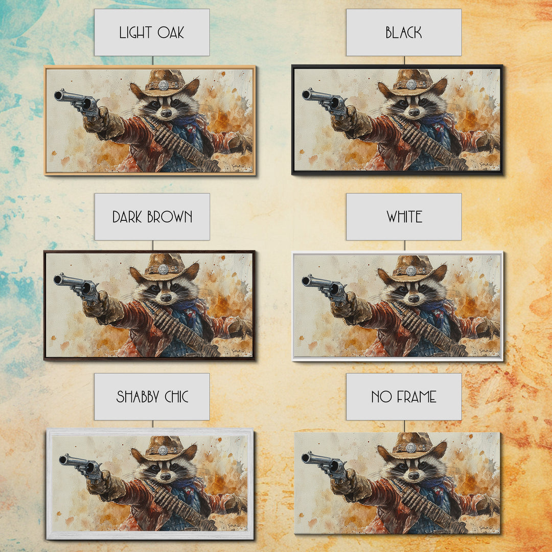 Rootin' Tootin' Cowboy Shootin' Wildwest Cowboy Raccoon Canvas Print - Racoon Painting - Cowboy Raccoon - Wild West Art