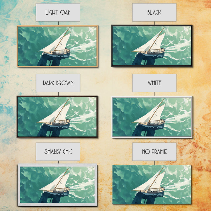 Bird's Eye View of a Sailboat Nautical Painting Print, Framed Canvas Art, Statement Piece, Nautical Centerpiece Wall Art