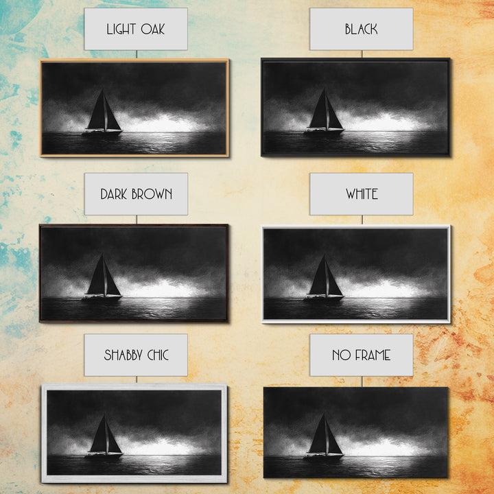 Black and White Sketch Print of a Sailboat In a Storm, Framed Canvas Print, Nautical Wall Art, Nautical Home Decor