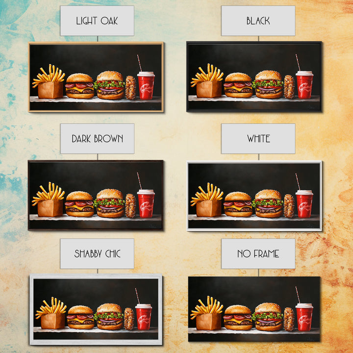 Burger and Fries Framed Canvas Print, Kitchen Canvas Art, Kitchen Wall Art, Burger Painting, Burger Art, Dining Room Wall Art