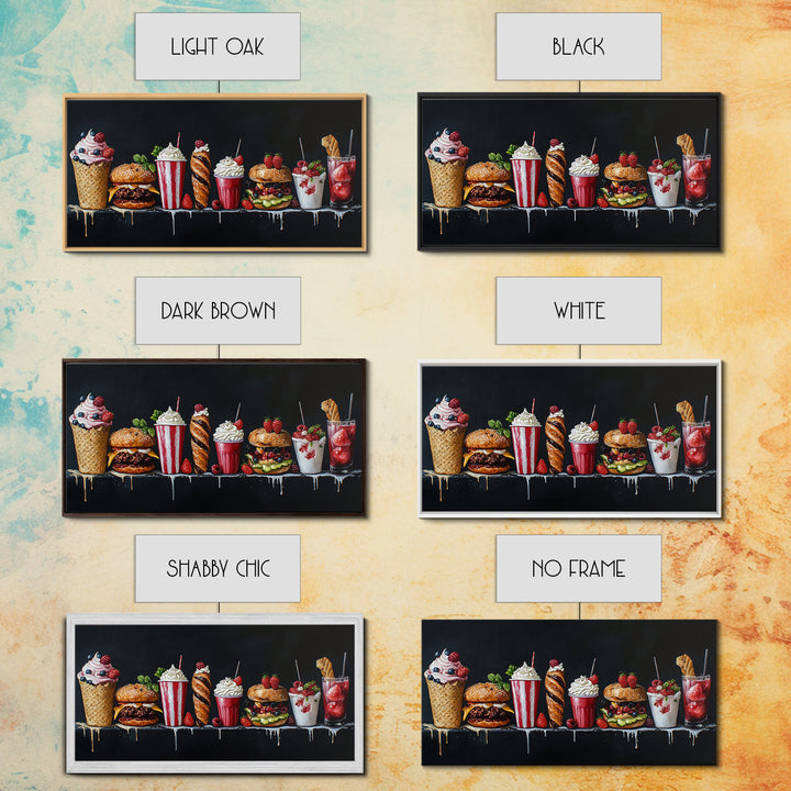 Diner Decor, Restaurant Wall Art, Canvas Print Painting Of Burgers, Desserts and Milk Shakes - 1950s Diner Wall Art