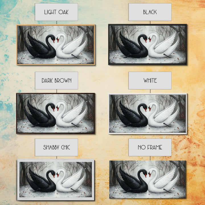 Dark Swans Forming a Heart - Framed Canvas Print - Dark Romance Wall Art - Dark Academia Art - Couple Gift Idea - Goth Art - Gothic Decor
