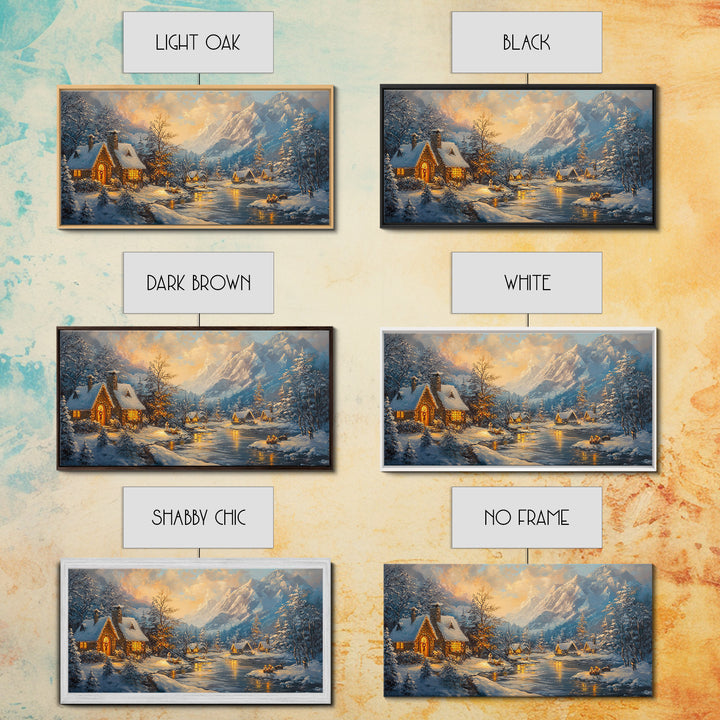 Christmas On The Lake, Christmas Canvas Print, Cabin Decor, Cabin Wall Art, Lake House Wall Art, Christmas home Decor, Christmas Village