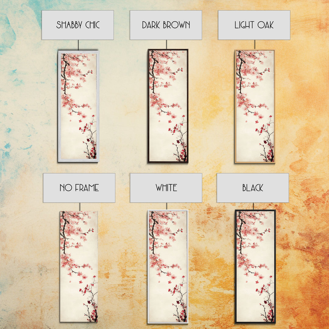 Cherry Blossom Branch Framed Canvas Print Tall Skinny Art Floral Japanese Decor, Cherry Blossom Painting, Minimalist Botanical Wall Art, Above Sofa Art