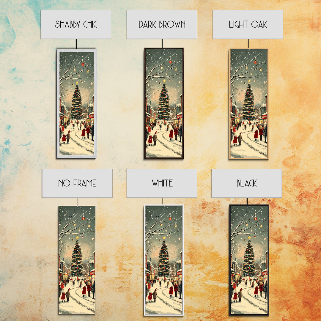 Christmas tree town square painting festive holiday decor framed canvas print, classic winter village, nostalgic seasonal wall art