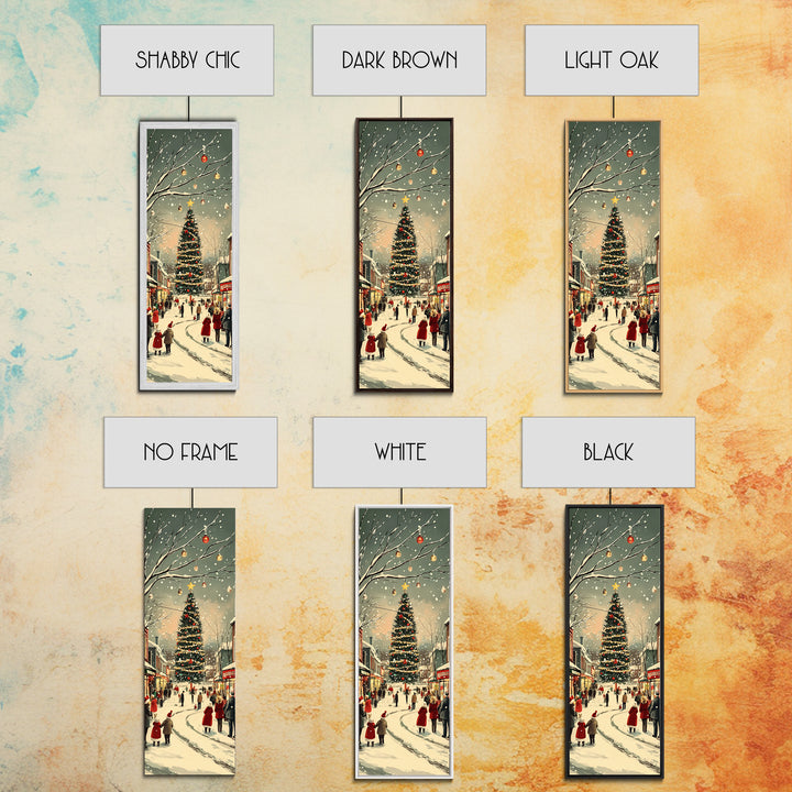 Christmas tree town square painting festive holiday decor framed canvas print, classic winter village, nostalgic seasonal wall art