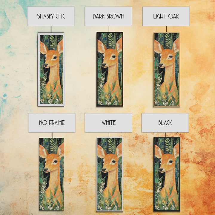 Canvas Print of Gentle Deer in Floral Forest, Boho Art, Whimsical Wall Art, Animal Decor, Tall Narrow Wall Art, Woodland Theme