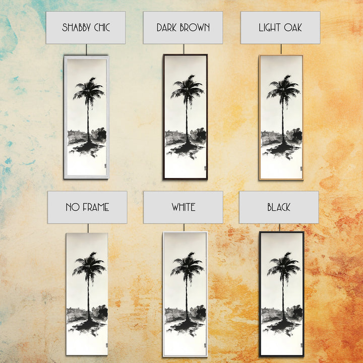 Canvas Print Black and White Palm Tree Painting Minimalist Tropical Wall Art, Wabi Sabi Art, Above Couch Decor, Tall Skinny Art Print