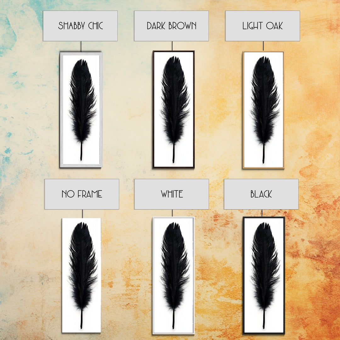 Black Feather Wall Art, Black Feather Painting Canvas Print, Boho Minimalist Home Decor, Feather Art, Tall Narrow Art, Skinny Art