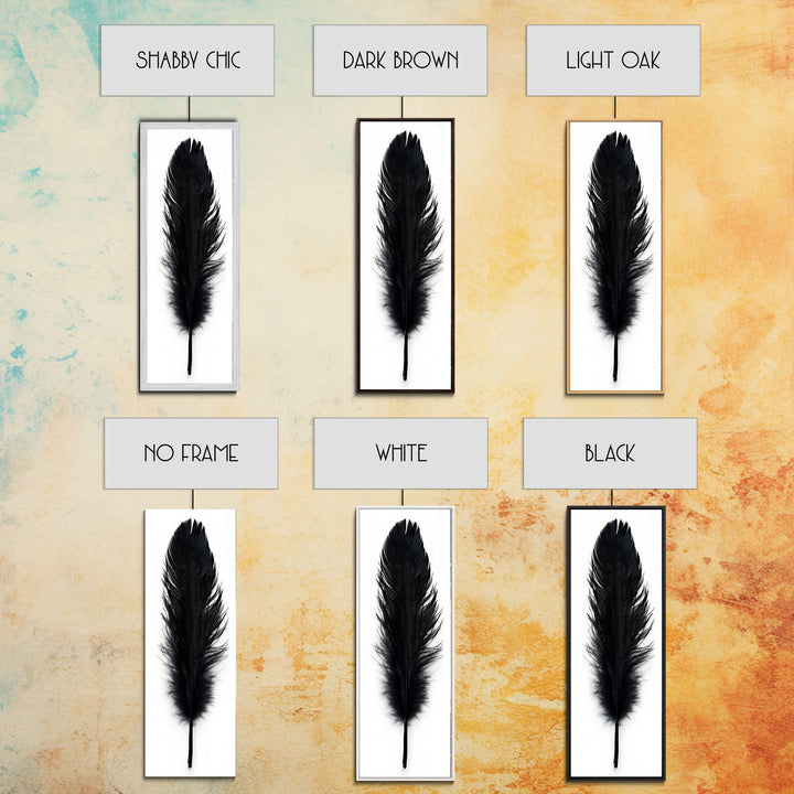 Black Feather Wall Art, Black Feather Painting Canvas Print, Boho Minimalist Home Decor, Feather Art, Tall Narrow Art, Skinny Art