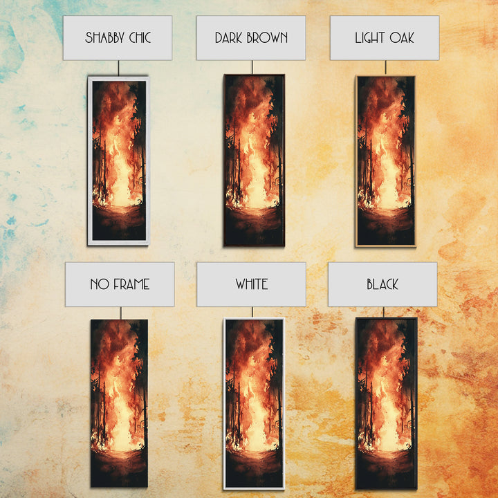 Autumn Leaves and Birch Trees Framed Canvas Print – Cozy Rustic Decor, Tall Skinny Art, Fall Vibes, Birch Tree Painting, Living Room Wall Art