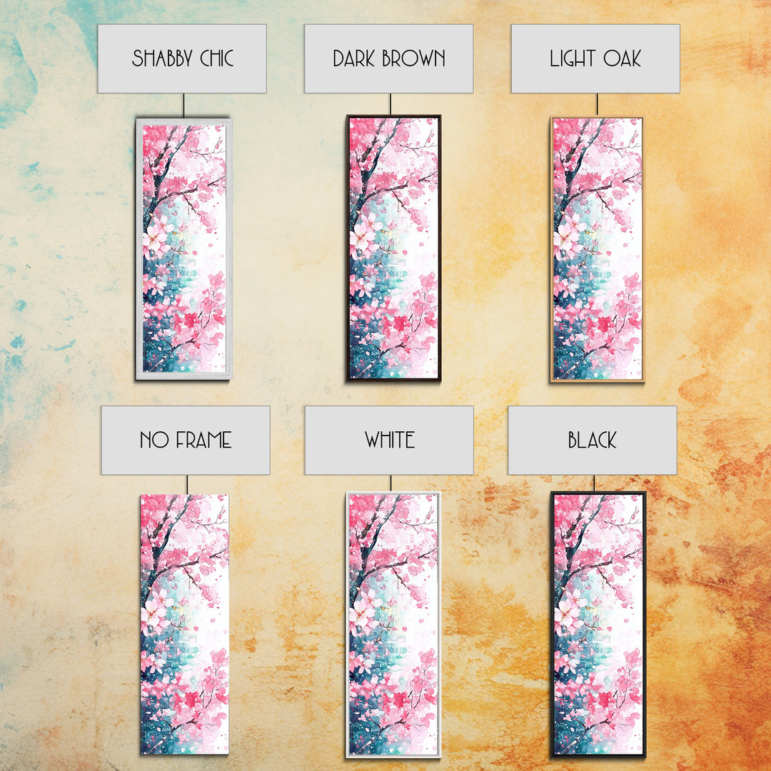 Blooming Pink Sakura Flowers Art - Framed Canvas Print for Japanese Decor, Cherry Blossom Art, Botanical Wall Decor, Pink Floral Painting