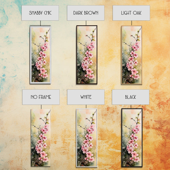 Blooming Pink Cherry Blossoms Art - Framed Canvas Print for Japanese Wall Art, Botanical Decor, Spring Bloom Painting, Nature-Inspired Print