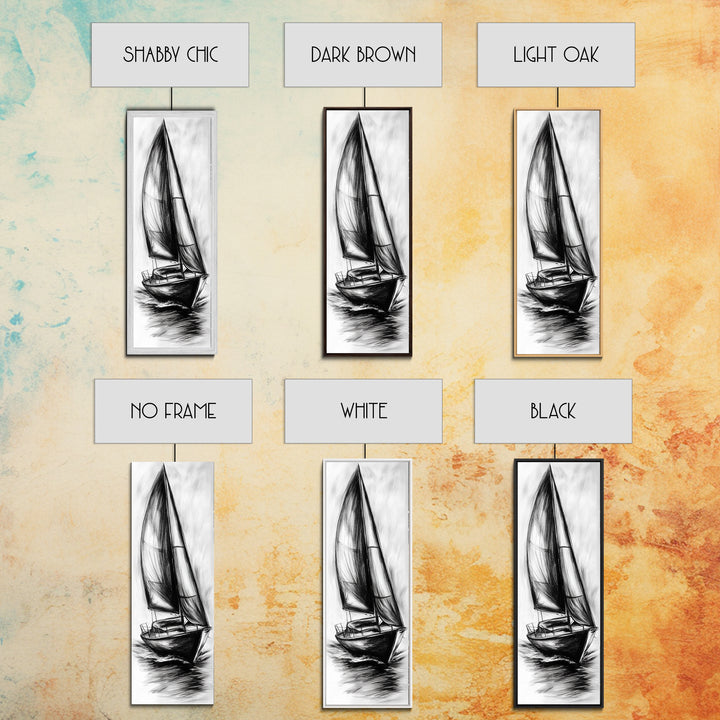 Charcoal Sketch of a Sailboat, Framed Canvas Print, Nautical Decorl Nautical Wall Art, Sailboat Painting, Sail Boat Art, Tall Skinny Wall Art