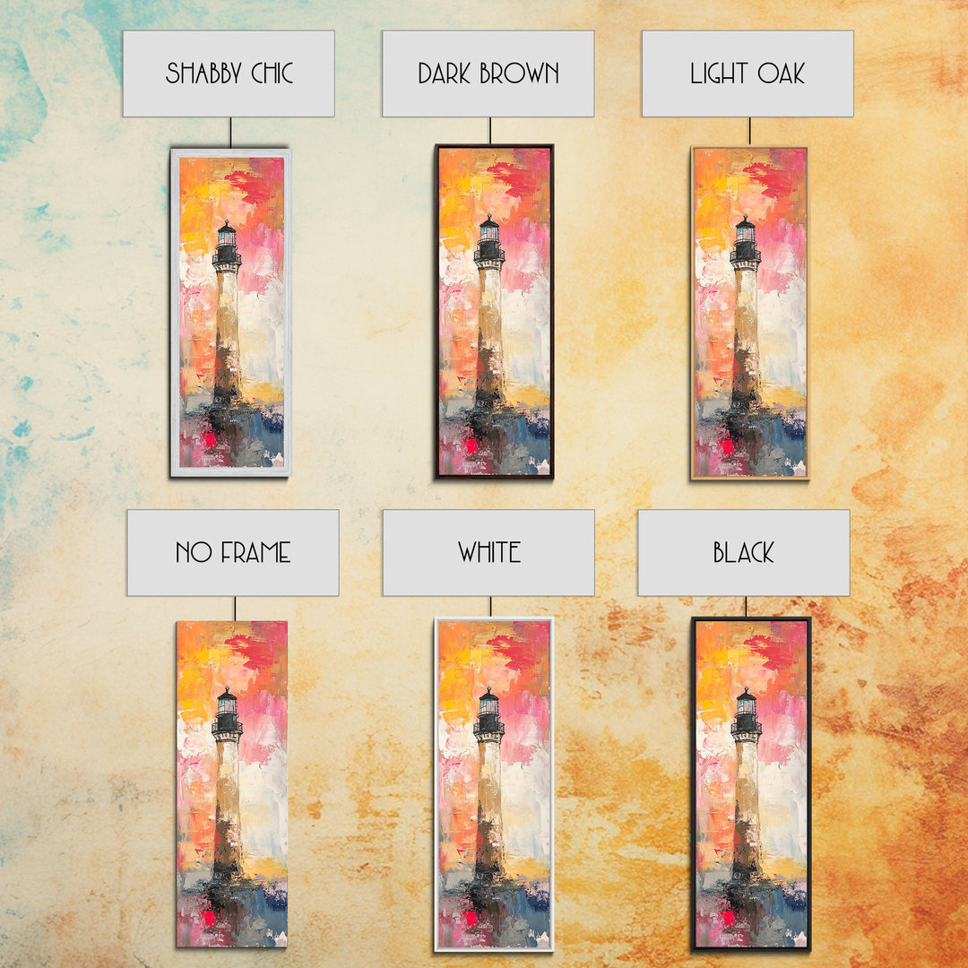 Canvas Print of Vibrant Lighthouse Painting with Nautical Decor, Coastal Wall Art, Bright Sunset, Above Couch Art, Tall Skinny Art, Seascape Painting, Gift Idea