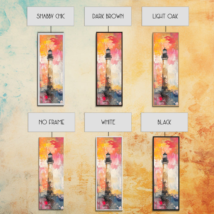 Canvas Print of Vibrant Lighthouse Painting with Nautical Decor, Coastal Wall Art, Bright Sunset, Above Couch Art, Tall Skinny Art, Seascape Painting, Gift Idea