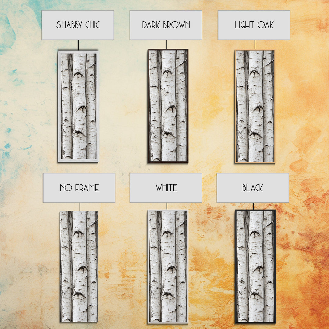 Classic Birch Trees Black and White Wall Art Framed Canvas Print Rustic Farmhouse Art Tall Narrow Art Guest Room Decor