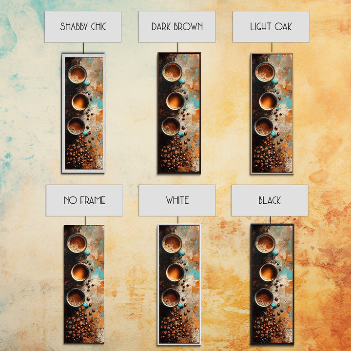 Coffee Beans and Cups Framed Canvas Print Rustic Coffee Wall Art Food Review Kitchen Art Espresso Martini Farmhouse Decor