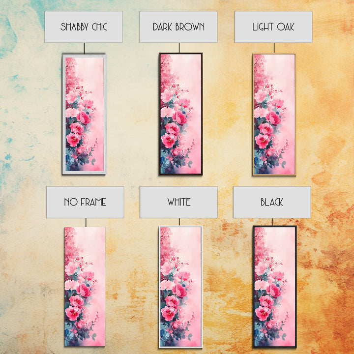 Romantic Rose Painting Framed Canvas Print with Light Pink Wall Art Featuring Cherry Blossom Details and Cozy Bedroom Decor Accents