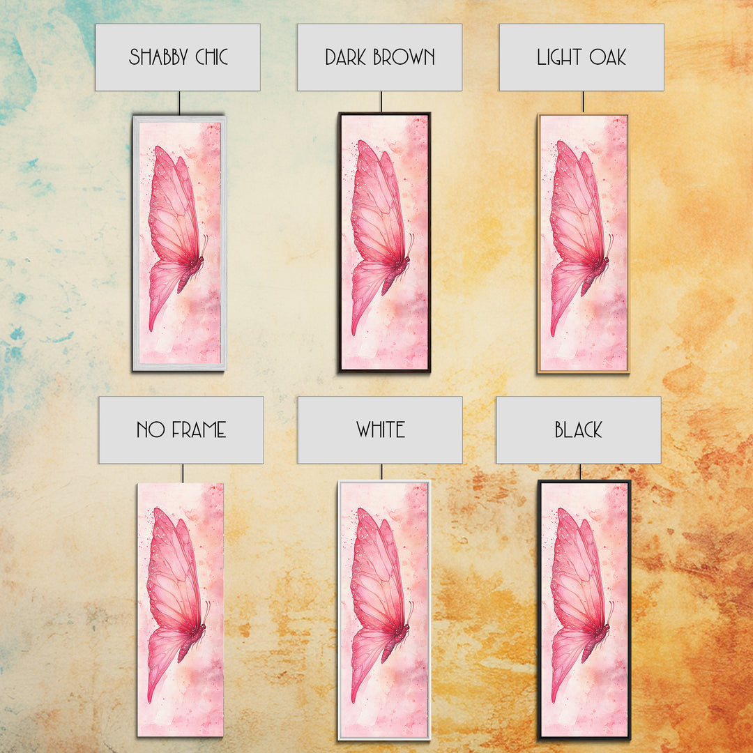 Butterfly Side View Framed Canvas Print Pink Wall Art Light Pink Wall Art Vertical Wall Art Rustic Decor Above Couch Art