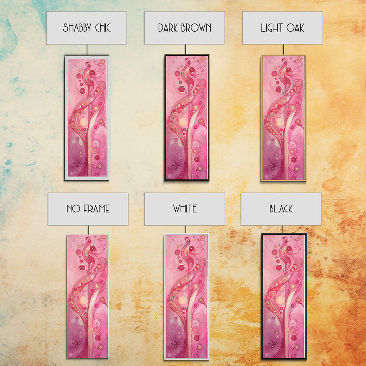 Abstract Botanical Framed Canvas Print Art Nouveau Print Pink Wall Art Whimsical Art Bedroom Decor Vertical Wall Art Boho Art