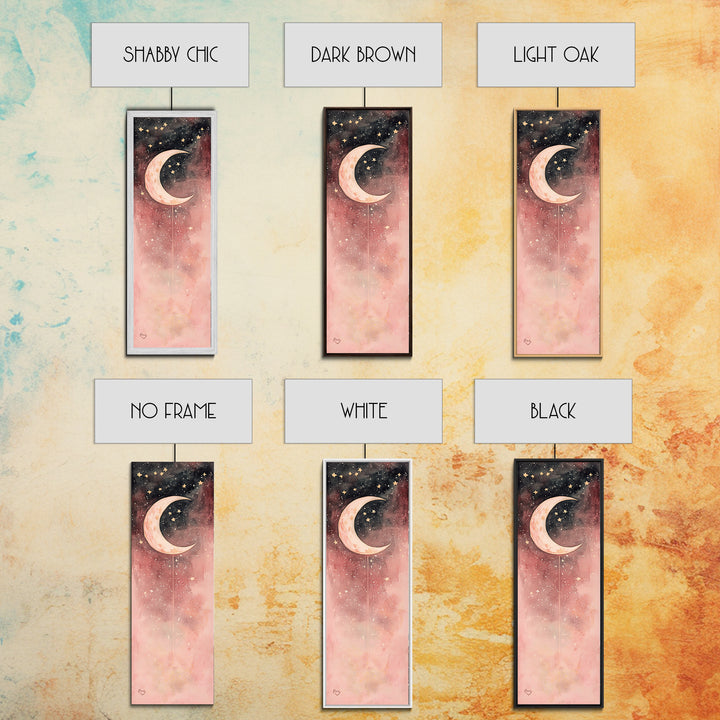 Crescent Moon Canvas Print Starry Night Pink Abstract Vertical Wall Art Zen Room Decor Dreamy Boho Gift Idea