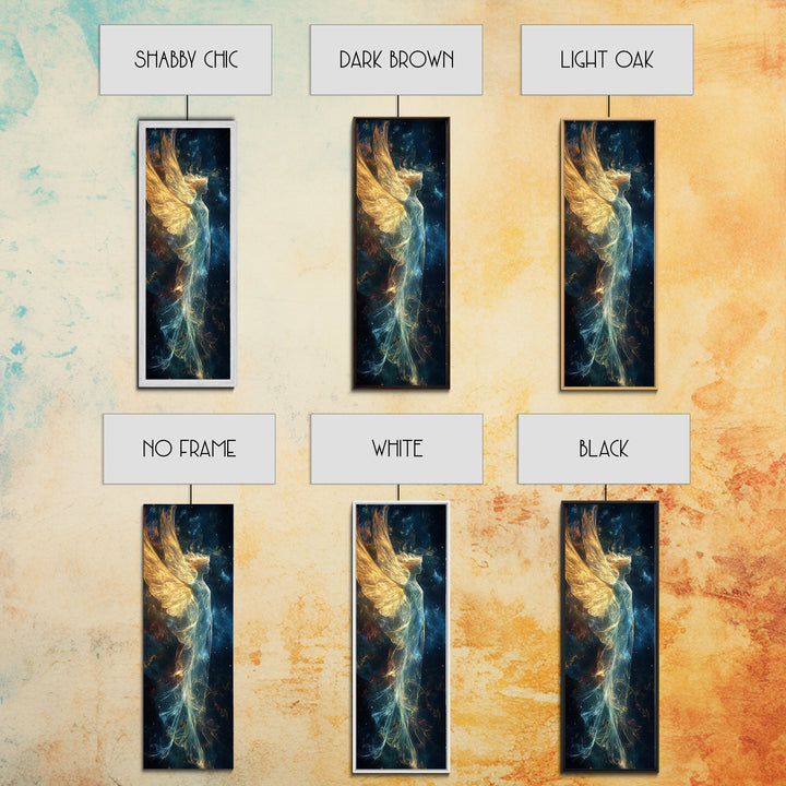 Angelic Wings Canvas Print with Golden Lights, Angel Art Prints, Vertical Wall Art, Bedroom Art, Gift Idea, Boho Art