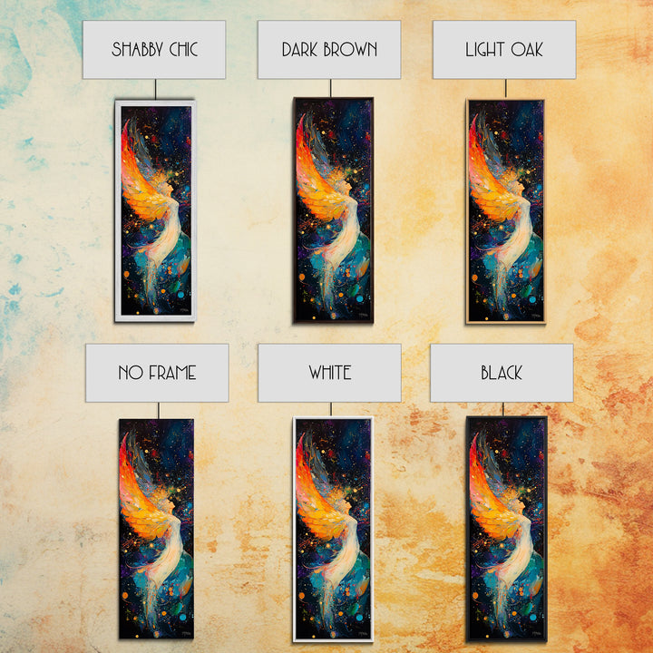Abstract Angel Framed Canvas Print with Vibrant Colors, Phoenix Metal Art, Long Narrow Wall Art, Living Room Art, Vertical Wall Art