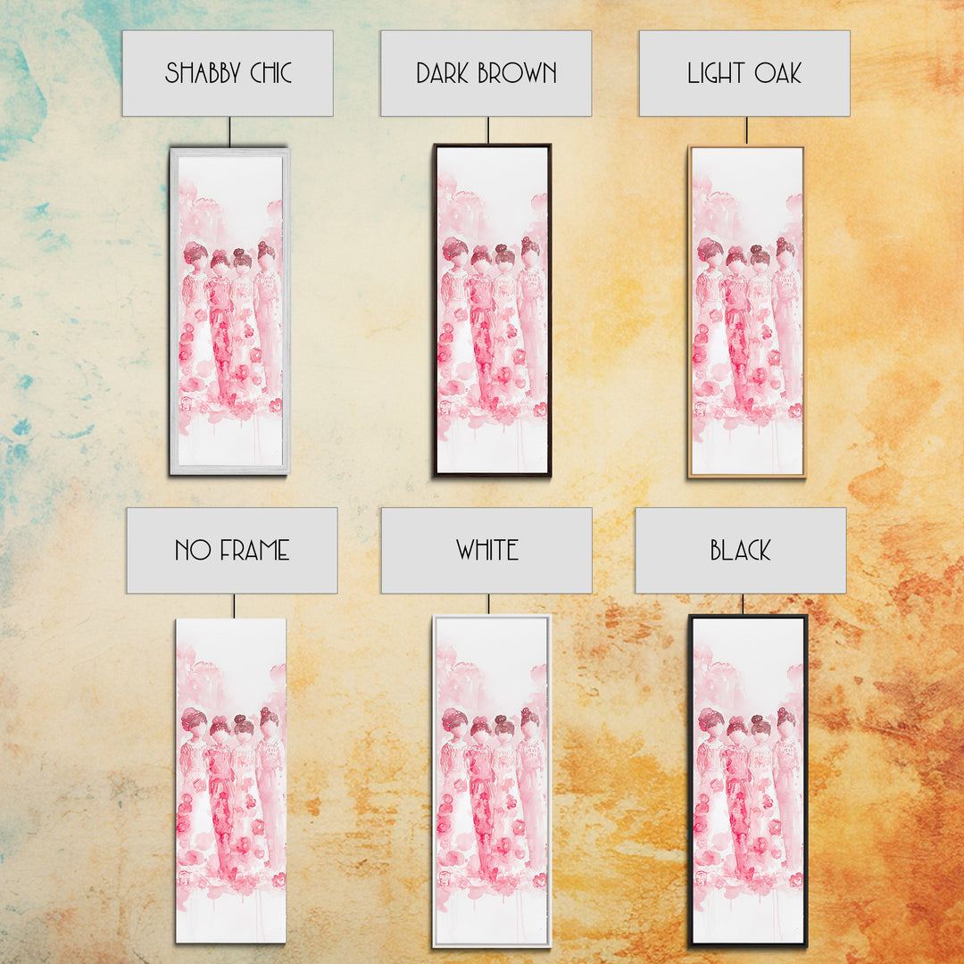 Dreamy Cherry Blossom Dresses Framed Canvas Print, Light Pink Wall Art, Botanical Prints, Whimsical Art, Above Sofa or Bedroom Decor