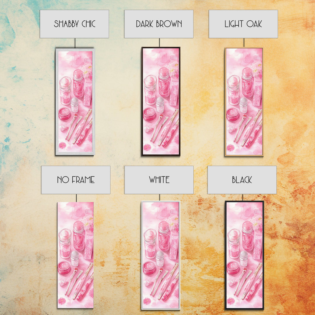 Pastel Pink Beauty Tools Canvas Print Feminine Wall Art Light Pink Bathroom Decor Makeup Lover Rustic Vertical Artwork Girly