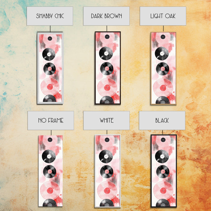 Abstract Vinyl Records Canvas Print, Retro Music Lover Wall Art, Light Pink Minimalist Art, Vertical Skinny Living Room Decor