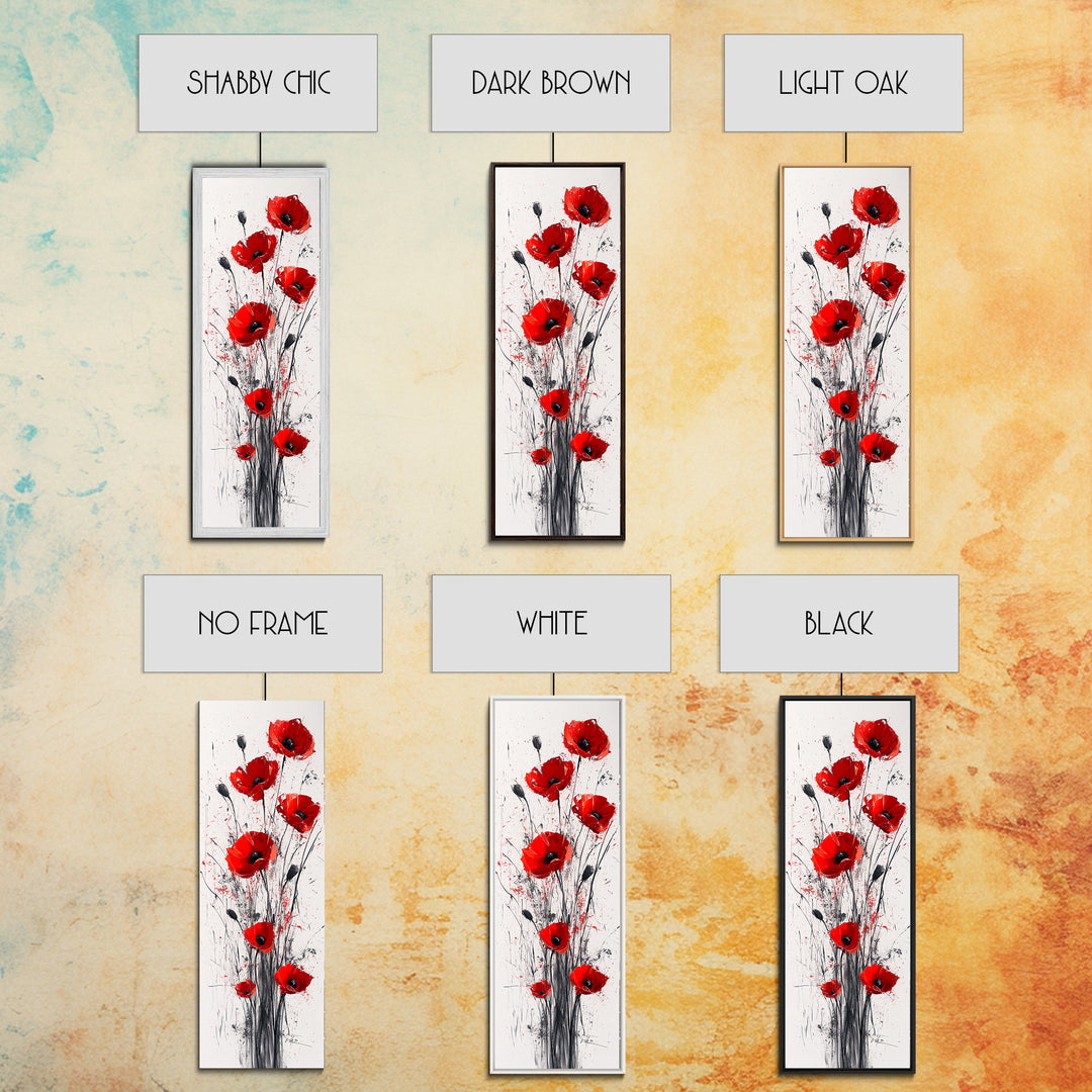 Bright Red Poppy Flower Art Framed Canvas Print Wildflower Painting Botanical Prints Modern Office Rustic Farmhouse Art