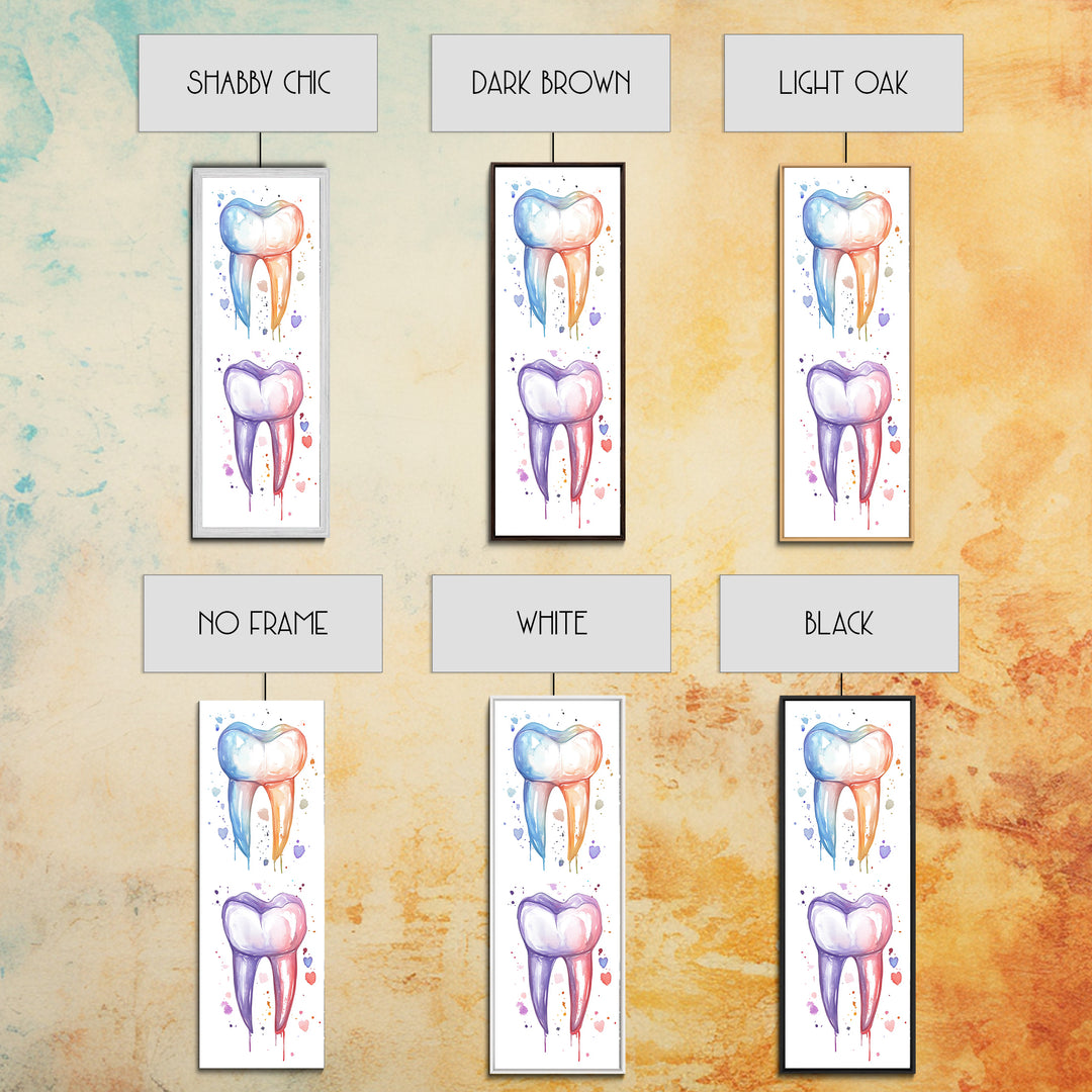 Watercolor Teeth Canvas Print, Dentist Office Vertical Wall Art, Vibrant Dental Art Print for Gift Ideas