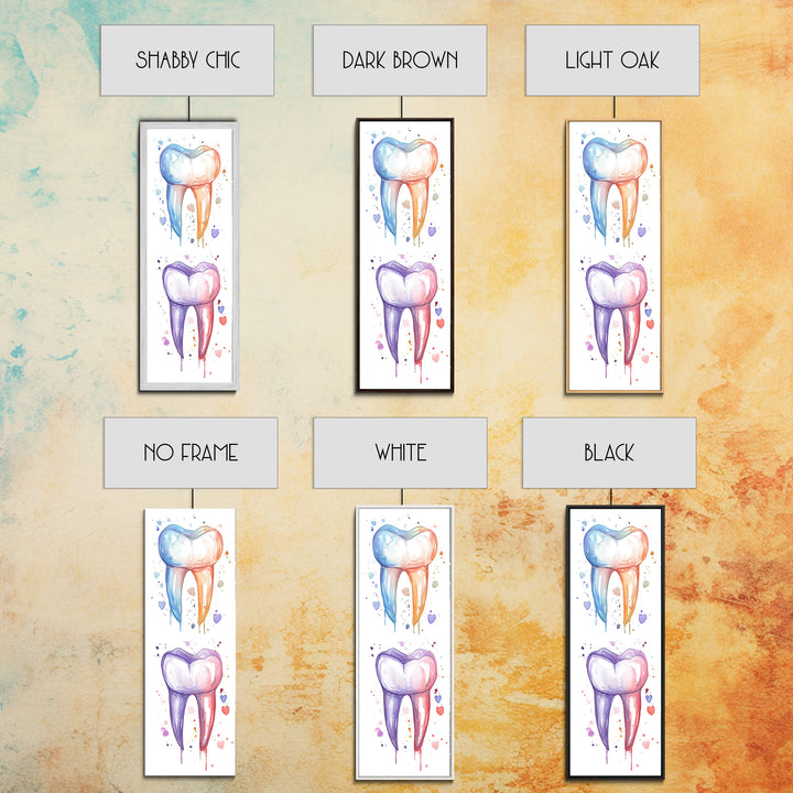 Watercolor Teeth Canvas Print, Dentist Office Vertical Wall Art, Vibrant Dental Art Print for Gift Ideas