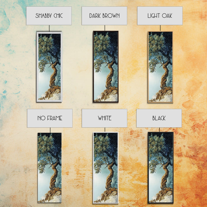 Detailed Oak Tree Framed Canvas Print in Textured Earth Tones, Tall Narrow Wall Art for Living Room or Bedroom Rustic Decor