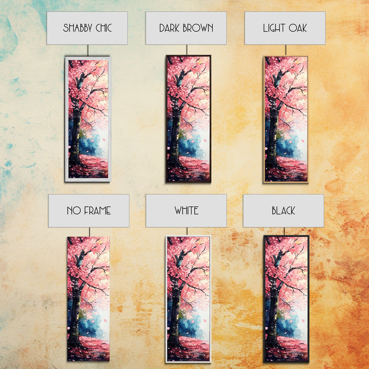 Cherry Blossom Tree Framed Canvas Print, Moody Pink Wall Art, Japanese Botanical Artwork, Vertical Minimalist Decor, Gift Idea