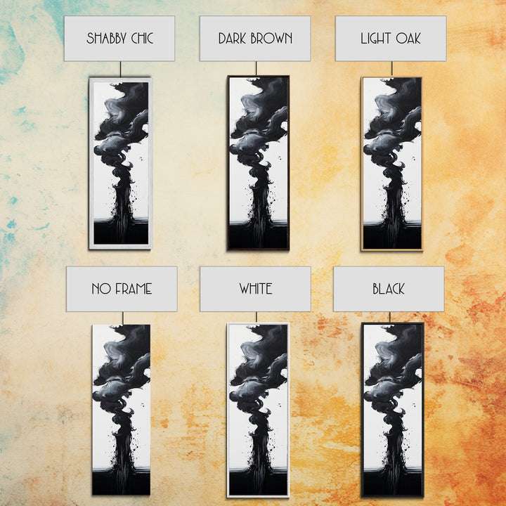 Smoke Abstract Art Canvas Print Black White Contemporary Modern Home Decor Moody Wall Art Vertical Long Narrow Artwork