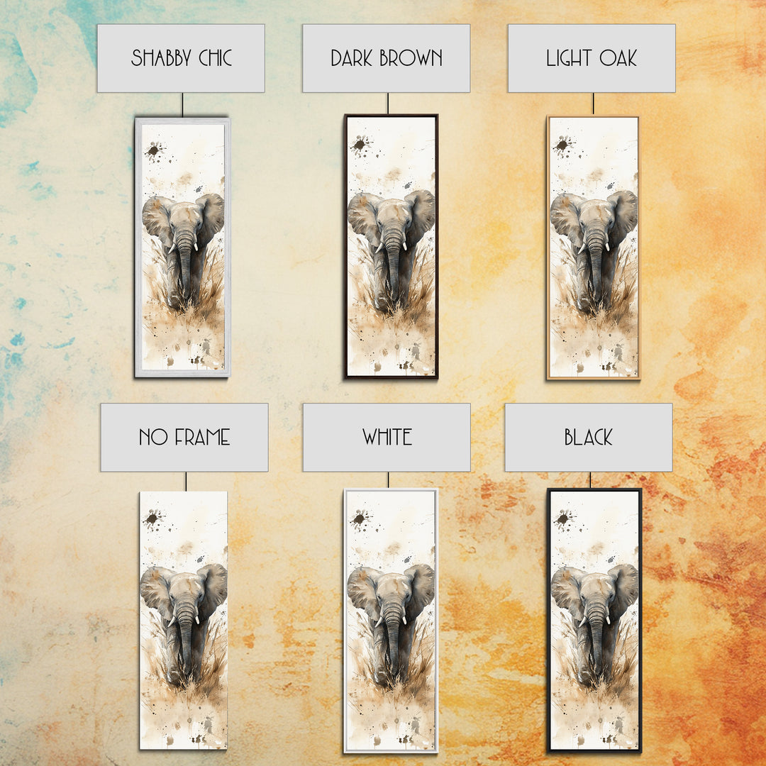 Elephant Wall Art Canvas Print African Art Safari Painting Rustic Decor Vertical Long Narrow Wall Art Animal Lover Gift