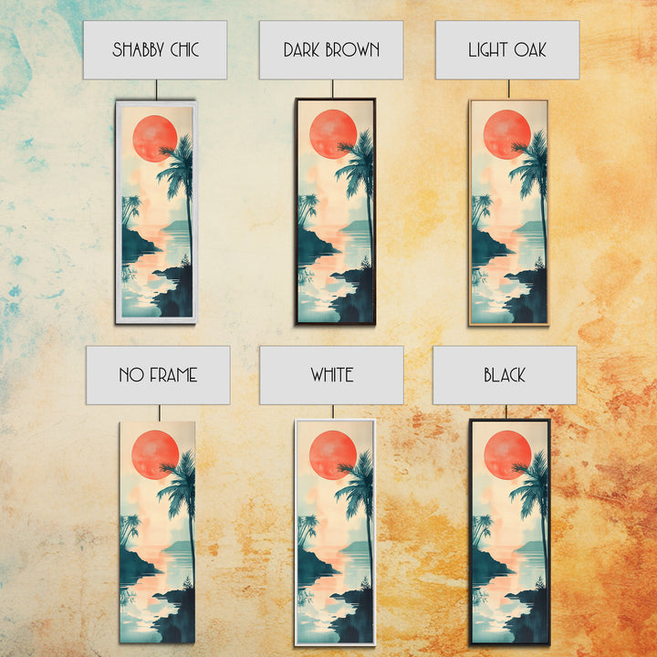 Tropical Sunset Coastal Landscape Framed Canvas Print | Nautical Wall Art | Coastal Painting | Nautical Decor | Gift Idea Her | Vertical Art