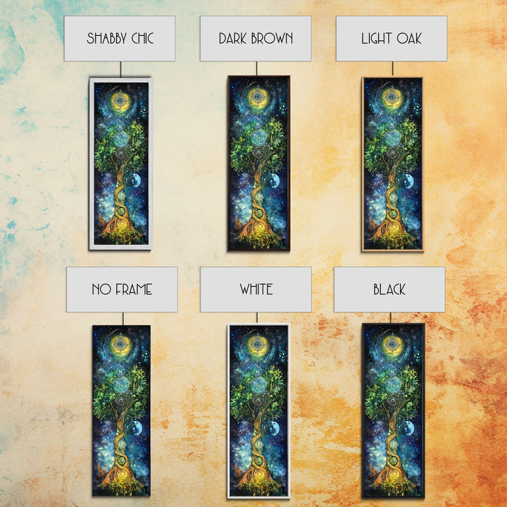 Celestial Tree Canvas Print With Cosmic Sacred Geometry Art, Whimsical Night Sky Scene, Panoramic Art Ideal Above Sofa Wall Decor