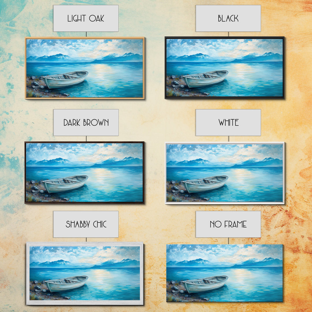 Boat on Tranquil Lake Canvas Print Coastal Landscape Art Nautical Wall Art Rustic Decor Above Sofa Artwork Bedroom Art Original Painting