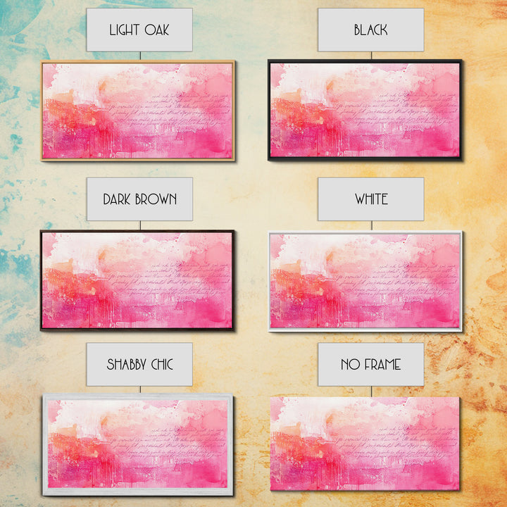 Abstract Pink Writing Framed Canvas Print, Light Pink Wall Art Chinoiserie Whimsical Decor, Rustic Wall Art Horizontal Gift Idea