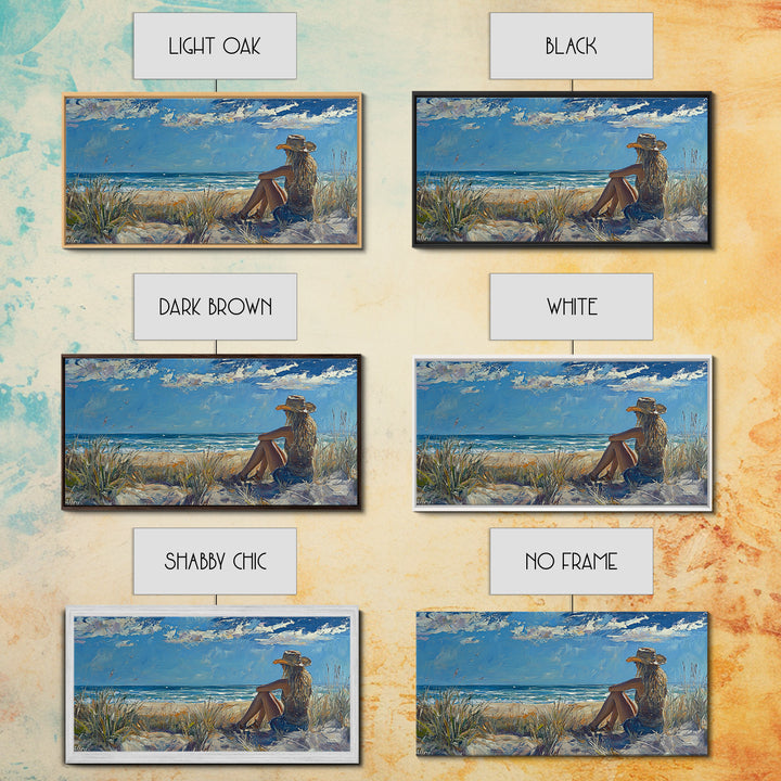 Coastal Cowgirl Framed Canvas Print Coastal Landscape Art Nautical Decor Ocean View Art Horizontal Wall Art Above Bed Wall Art