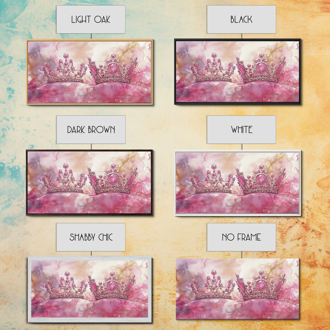 Royal Crown Canvas Print, Pink Jewel Artwork, Glamorous Feminine Style, Bedroom Wall Decor, Princess Themed Whimsical Art Gift Idea