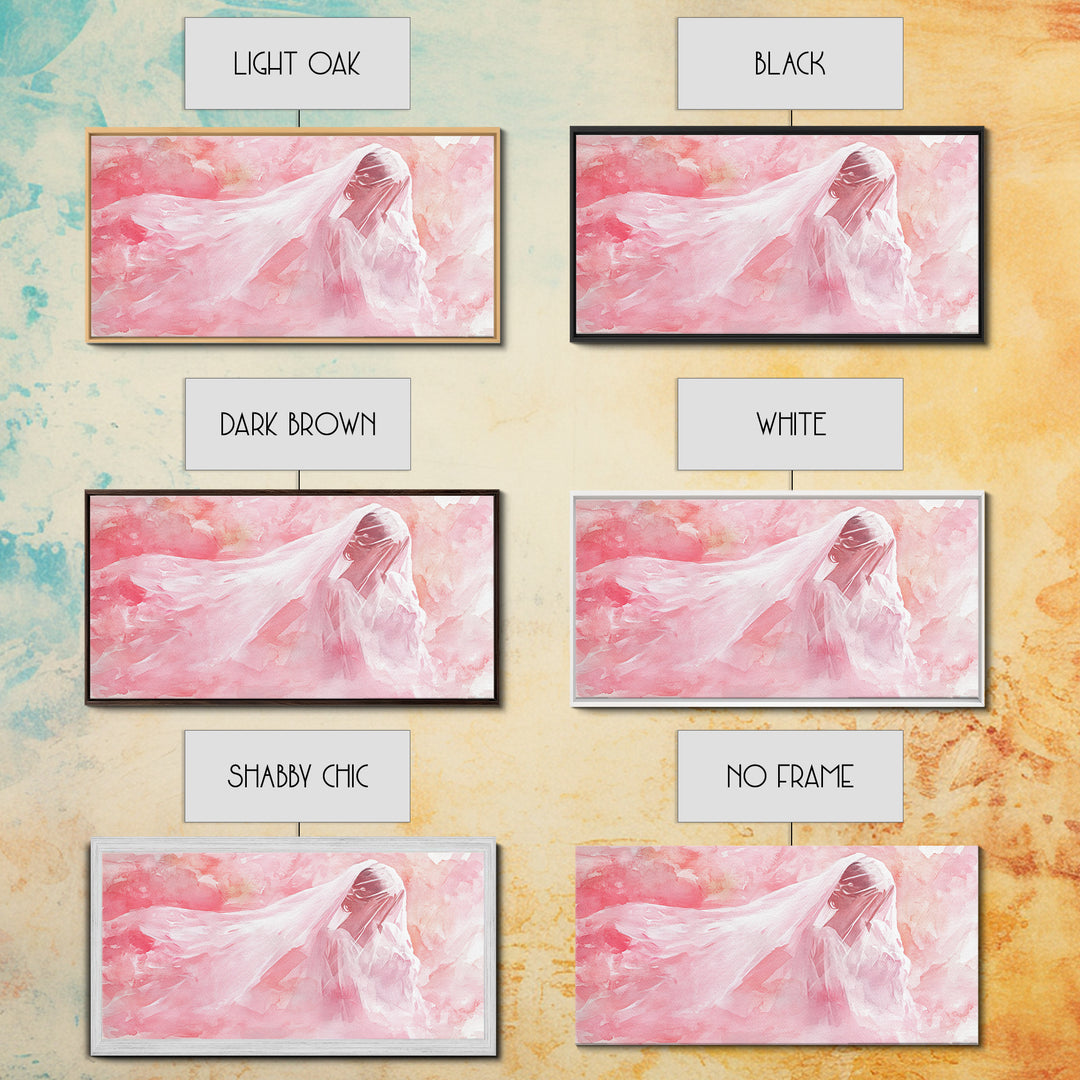 Delicate Veiled Woman Canvas Print Light Pink Wall Art Feminine Minimalist Art Bedroom Decor Above Bed Boho Art Gift Idea