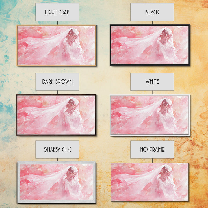 Delicate Veiled Woman Canvas Print Light Pink Wall Art Feminine Minimalist Art Bedroom Decor Above Bed Boho Art Gift Idea