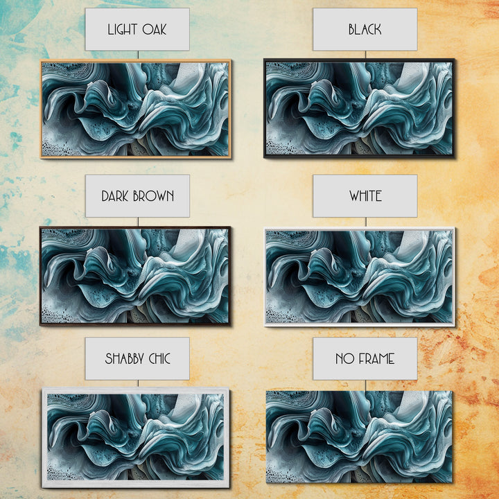 Blue Textured Wave Art Framed Canvas Print, Geometric Wall Art, Abstract Coastal Art, Sage Green Wall Art, Bedroom Art, Vertical Wall Art